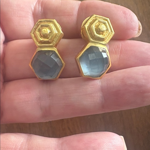 Julie Vos Gold and Charcoal Blue Stone Palladio Earrings NEW - Picture 3 of 5